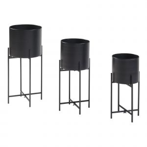 Set De 3 Porte-Plantes De Tailles Vari&eacute;es M&eacute;tal Noir Helloshop26 03_0010629 - Neuf