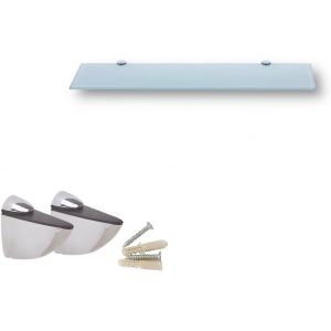 CAUC-&Eacute;tag&egrave;re Murale en Verre 40cm, &eacute;tag&egrave;re en Verre pour Salle de Bain, &eacute;tag&egrave;re de Douche en Verre Blanc avec Verre de s&eacute;curit&eacute; tremp&eacute; de 6mm et Supports m&eacute;talliques (Blanc) - Neuf