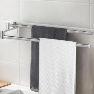 Eryi-Porte-Serviettes Double,34,3 Cm Porte-Serviettes À Deux Bras Rotatif À 180° En Acier Inoxydable, Support Serviette Mural, Barre Porte Serviette Sans Perçage Pour Salle De Bain Cuisine - Neuf