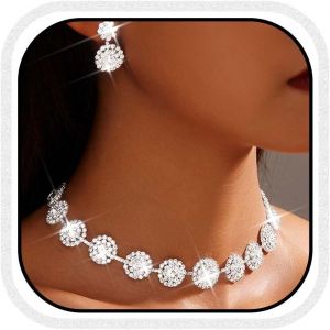 Kal-Ensemble De Bijoux De Mariée Avec Boucles D'oreilles Et Collier En Strass Argentés Étincelants Pour Femme (Lot De 2) - Neuf
