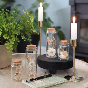 Fleurs Séchées en Verre avec Bouchon en Liège 4pcs,Décoration de Fleurs Séchées Naturelles dans Bouteille en Verre,Mariage Champêtre (Naturel) - Neuf