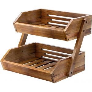 Corbeille &Agrave; Fruits En Bois D&iquest;Acacia &Agrave; 2 Niveaux - Neuf