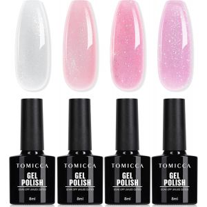 Vernis Semi Permanent Paillettes, 4 Couleurs Transparent Rose Blanc Paillettes Vernis Gel Uv, Soak-Off Uv/Led Vernis À Ongles Pour Studio De Manucure Et Au Bricolage À Domicile, 8ml - Neuf