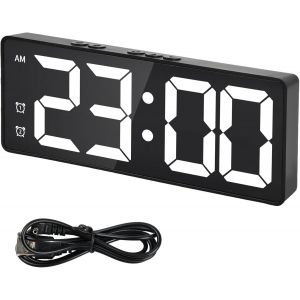 KAL-Réveil Numérique,Horloge De Chevet,Réveil Snooze Avec Contrôle Sonore Et Affichage Led,Réveil Avec 3 Modes De Répétition,12/24 Heures,Pour Le Salon,La Chambre,La Salle De Classe,Le Bureau - Neuf