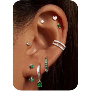 Kal-8 Pairs Boucles D'oreilles Femme Piercing Oreille Acier Inoxydable Boucle D'oreille Femme Plaqué Or 14k Creoles Argent Femme Piercing Helix Piercing Tragus Hypoallergénique Bijoux Femme - Neuf