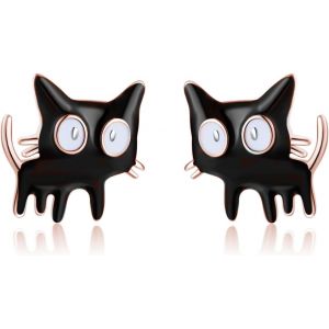 Chenquansarl-Boucles D'oreilles En Argent Sterling Pour Femme - Motif Chat Noir - Petit Chaton - Cadeau Pour Les Amoureux Des Chats - Neuf