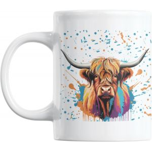 Tasse À Café Et Thé En Céramique De Qualité Supérieure Pour Homme Et Femme ¿ Cadeau Aquarelle Et Vache Écossaise ¿ Tasse À Café Et Thé En Céramique De Qualité Supérieure ¿ 350 Ml - Neuf