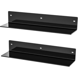 CAUC-Lot de 2 &eacute;tag&egrave;res murales flottantes en acrylique - Noir - 40 cm - En forme de L - Pour mod&eacute;lisme, bougie, calendrier, serviette, articles de toilette - &Eacute;tanche &agrave; l'humidit&eacute; - Profondeur : 10 - Neuf