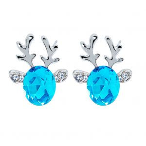 Boucles D'oreilles En Corne De Cerf Et Strass, Clous D'oreilles Elegants Pour Femmes, Bijoux Decoratifs (Bleu Clair) - Neuf