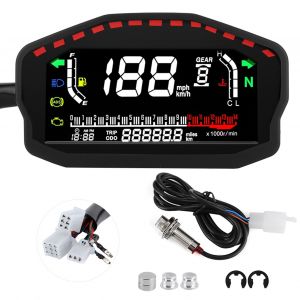 Compteur de vitesse universel a LED LCD pour moto, retroeclairage numerique, odometre, tachymetre, etanche, pour moteur 1, 2 ou 4 cylindres - Neuf