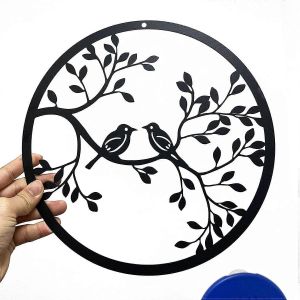 oiseau sur branche d'arbre métal mural art déco murale décor intérieur ou extérieur noir 28x28cm - Neuf
