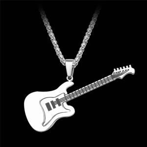 Collier De Guitare Punk Pour Hommes Et Femmes, Pendentif En Acier Inoxydable, Mode Rue Hip Hop Rock, Bijoux, Vente En Gros, 1 Pièce--Couleur Or - Neuf