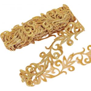 Chenquansarl-4.37 Verges Rubans De Polyester De Broderie D'or, 3.4cm Large Adh&eacute;sif Goldenrod Dentelle Garniture Fer Sur Dentelle De Fleur M&eacute;tallique Pour La Couture Costumes Robes D&eacute;cor Maison V&ecirc;teme - Neuf