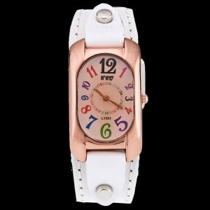Montre A Quartz Vintage Ccq Pour Homme, Cadran Rectangulaire, Bracelet En Cuir Synthetique Et Alliage (Blanc) - Neuf