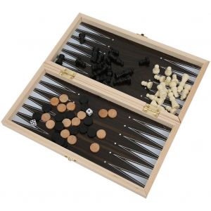 Jeu d'echecs international 3 en 1 en bois amusant, jeu de societe, jeu d'echecs intelligent, 39 cm - Neuf