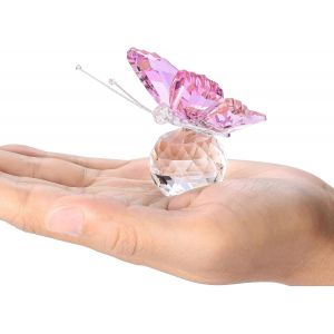 Boule à facettes en cristal K9, décoration papillon rose pour bureau et chambre (rose) - Neuf