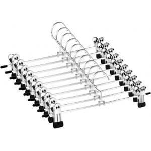 LETNERNY-Lot De 10 Cintres Porte-Pantalons M&eacute;tal Avec Deux Antid&eacute;rapante Clips, Crochet Pivotant &Agrave; 360&deg;,Pour Jupes Et Chaussettes, Hauts &Agrave; Bretelles - Neuf