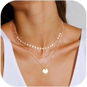Kal-3pcs Collier Femme Or Collier Acier Inoxydable Femme Collier Pendentif En Argent Avec Croix Perles Coeur Cha&icirc;ne Serpent Or Collier Ras De Cou R&eacute;glables Chaine Bijoux Avec Coffret Cadeau - Neuf