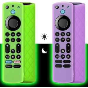 MDY-Silicone Boîtier de télécommande (2pcs) pour Firestick 4K Max Insignia/Pioneer/Omni Alexa Voice Remote Enhanced avec lanière (Vert + Violet Brillent Tous Les Deux) - Neuf