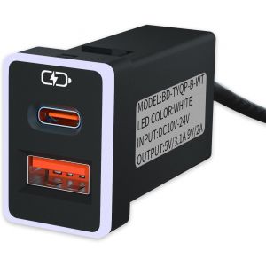 Chargeur De Voiture Pd 36W T&eacute;l&eacute;phone Portable Charge Rapide Pour Toyota Usb Type - C Port Socket Charge Rapide Avec Led Lightshow Compatible Avec Smartphone, Tablette Ou Autre P&eacute;riph&eacute;rique Usb(Blanc - Neuf