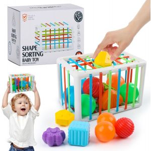 Montessori Sensory Learning Toy,Shape Sorting with 12 Blocks,Cube for Baby 6-18 Months - Neuf