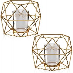Ensemble de 2 G&eacute;om&eacute;triques les bougeoirs en M&eacute;tal, de l'Or D&eacute;tenteur de la Bougie, Vintage D&eacute;coratif Chandelier, Pilier chandeliers pour Mariage centre de table, Feux de Th&eacute;, C&eacute;r&eacute;monie de D&eacute;coration - Neuf