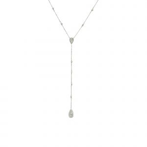 Collier Argent Rhodi&eacute; Cravate Pierres Labradorite - Neuf