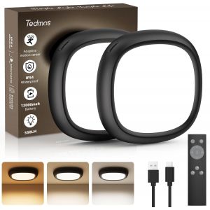 Luminaire Plafonnier Sans Fil Rechargeable Lot De 2, 550Lm 12000Mah Ip54 Etanche Plafonnier Led Detecteur De Mouvement &Agrave; Pile,Lampe Plafond Batterie T&eacute;l&eacute;commande Lumiere Capteur Garage Salle De Bain - Neuf