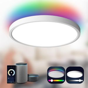 Liux-Led Plafonnier,Dimmable 24w Intelligent Lampe Plafond Rgb Compatible Avec Alexa Et Google,Avec Telecommande App Dimmable,Avec 16 Millions De Couleurs Diy,Pour Chambre À Coucher,Salon (Blanc) - Neuf