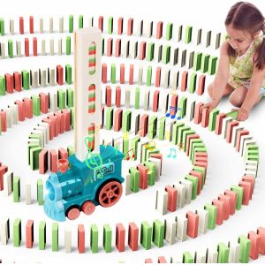 Ensemble De Jouets De Train Electrique Domino,Train De Domino Automatique Créatif,Ensemble De Blocs De Domino,Jouet De Construction Et D'Empilage,Ensembles De Train (Bleu) - Neuf