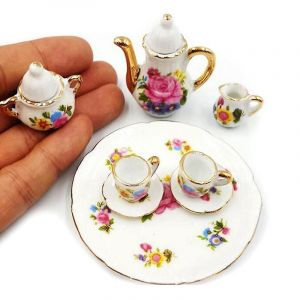 8pcs 1:12 Maison De Poup&eacute;e Miniature Salle &Agrave; Manger Vaisselle Porcelaine Th&eacute; Plat Tasse Assiette - Neuf
