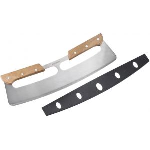 Mevronisshop-Lame De D&eacute;coupe Pour Pizza Pro &iquest; Couteau Puissant Coupe-Pizza, Id&eacute;al Pour Couper Sans Effort La Pizza Ou La Tarte Flamb&eacute;e &iquest; Acier Inoxydable, Bois - Neuf