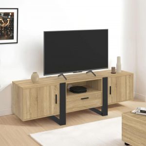 IDMARKET Meuble TV 160 cm PHOENIX 3 portes bois et noir - Neuf