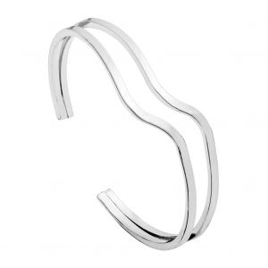 Bracelet Simple Et Tendance En Forme De Vague, Double Couche, Ouvert, Tridimensionnel, Pour Femme (Argent) - Neuf