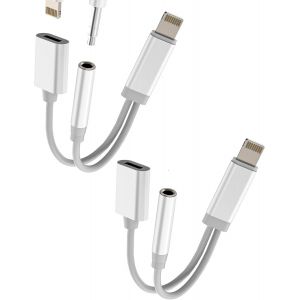THEF-Adaptateur Jack Lightning Vers 3.5mm 2 en 1 (Lot De 2)prise écouteurs Et Chargeur Pour IPhone 11 12 13 14 Pro Câble AUXiliaire Voiture Audio Pour Apple Connecteur Casque Pour IPad Accessoires Sp - Neuf