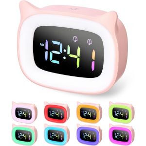 ERYI-Led Réveil Enfant Lumineux - Luminosité Réglable, Jour Nuit, 18 Sonneries, 4 Modes, Numérique, Mode Répétition Haut De Gamme, Fille, Port Usb - Neuf