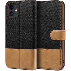 KALANKA-Coque pour iPhone 11, Etui pour iPhone 11 Housse en Cuir de Protection, Portefeuille en Cuir Polyur&eacute;thane, Crochet, Pochette pour Monnaie, Fermeture Magn&eacute;tique, Noir - Neuf