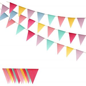 MEVRONISSHOP-12M /36Ft Fanion Multicolore,R&eacute;utilisable Banderole Fanion Guirlande,Drapeaux de Triangle en Toile de Jute int&eacute;rieur Decoration,pour Banni&egrave;re Anniversaire, Mariage, F&ecirc;te, Ext&eacute;rieur Jardi - Neuf