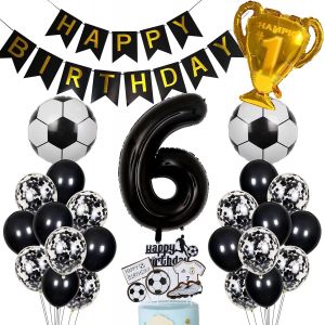 Chicslick-Football Ballon 6ème Anniversaire Ballon Hélium Noir 6ème Anniversaire Garçon Gâteau Topper Football Anniversaire Décoration 6 Ans Enfants Fête D'anniversaire Décoration 6ème Anniv[X464] - Neuf