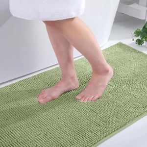 KAL-Tapis De Bain En Chenille - Antidérapant - Doux Et Absorbant - Lavable - 50 X 80 Cm - Vert Sauge - Neuf