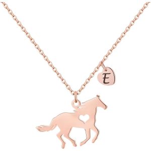 Kal-Cadeau De Chevaux Pour Filles Et Femmes - En Acier Inoxydable - Cadeau Pour Chevaux - Chaîne Avec Pendentif En Forme De C?ur - Chaîne Avec Pendentif En Forme De Lettre - Bijoux Pour Filles Et - Neuf