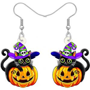 Kal-Chapeau De Sorci&egrave;re En Acrylique Pour Halloween Boucles D'oreilles Chat Noir Bijoux Cadeaux Pour Femmes Filles Party Favors - Neuf