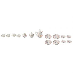 15 Pièce Miniature Maison de poupée vaisselle porcelaine service à thé vaisselle Tasse assiette Imprimé floral coloré - Neuf