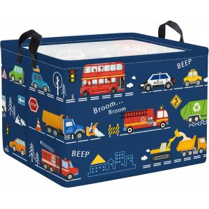 CAP-Grand Paniers à Linge Voitures pour Garçon Repliable Panier Rangement Jouets Vêtements pour Salle de Bain Chambre à Coucher, Autobus Urbain, 36L - Neuf