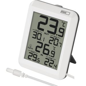 Thermomètre numérique d'extérieur/intérieur avec capteur de câble de 0,9 m et fonction mémoire 24 h, °C/°F, fonctionne avec piles - Neuf