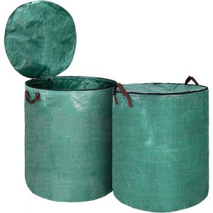 SUBZONAL-300L Lot de 2-Sac Dechets Verts avec Couvercle- 4 Poign&eacute;es Ind&eacute;chirables, Sac de Jardin Dechet Reutisable et Pliable - Sac Jardin Polypropyl&egrave;ne Robuste - Neuf