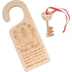 Lbgwp60-Llave Mágica Reyes Magos Con Colgador De Puerta En Madera, Señal Puerta De Madera Reyes Magos Llave Regalo Para Reyes Magos Adorno Niños Regalar Reyes Magos Navidad Decoración - Neuf