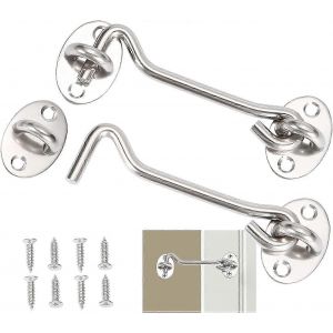 2 pièces crochet de cabine,crochet de loquet de porte,serrure de crochet de porte en acier inoxydable argenté,avec vis de montage,pour fenêtre,porte de grange,porte de hangar,porte de garage (10cm) - Neuf