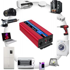 3500W Convertisseur 12V 220V Pur Sinus transformateur-2 Prises EU AC et 1 Port USB, télécommande sans Fil et écran LCD Onduleur pour Les systèmes Solaire, Voiture, Camping, Voyage - Neuf