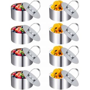Subzonal-Cercle A Patisserie, Emporte Piece Rond, 8 Pi&egrave;ces Emporte Piece Patisserie, Cercle Patisserie, 8cm Avec Couvercle Convient Pour Desserts Biscuits P&acirc;tisseries G&acirc;teaux Mousses(Argent) - Neuf